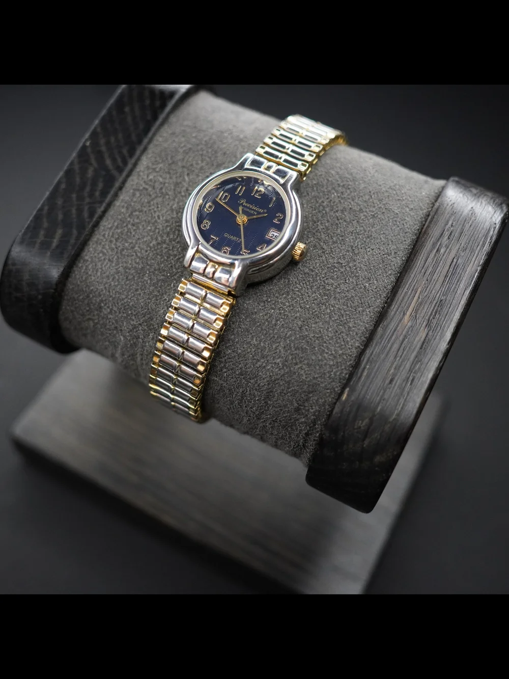 Rare Precision by Gruen Women's Quartz Two Tone Stretch Bracelet Watch Blue Date